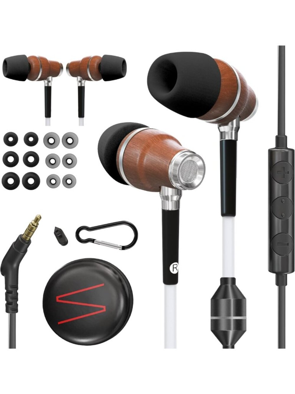 Premium Wooden Earbuds with Microphone & Volume Control - Wired Earphones for